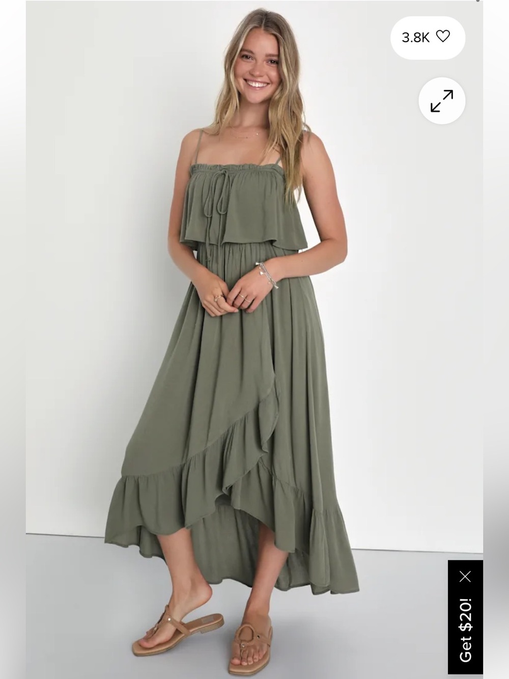 Lulu's Olive Green Ruffle Midi Dress